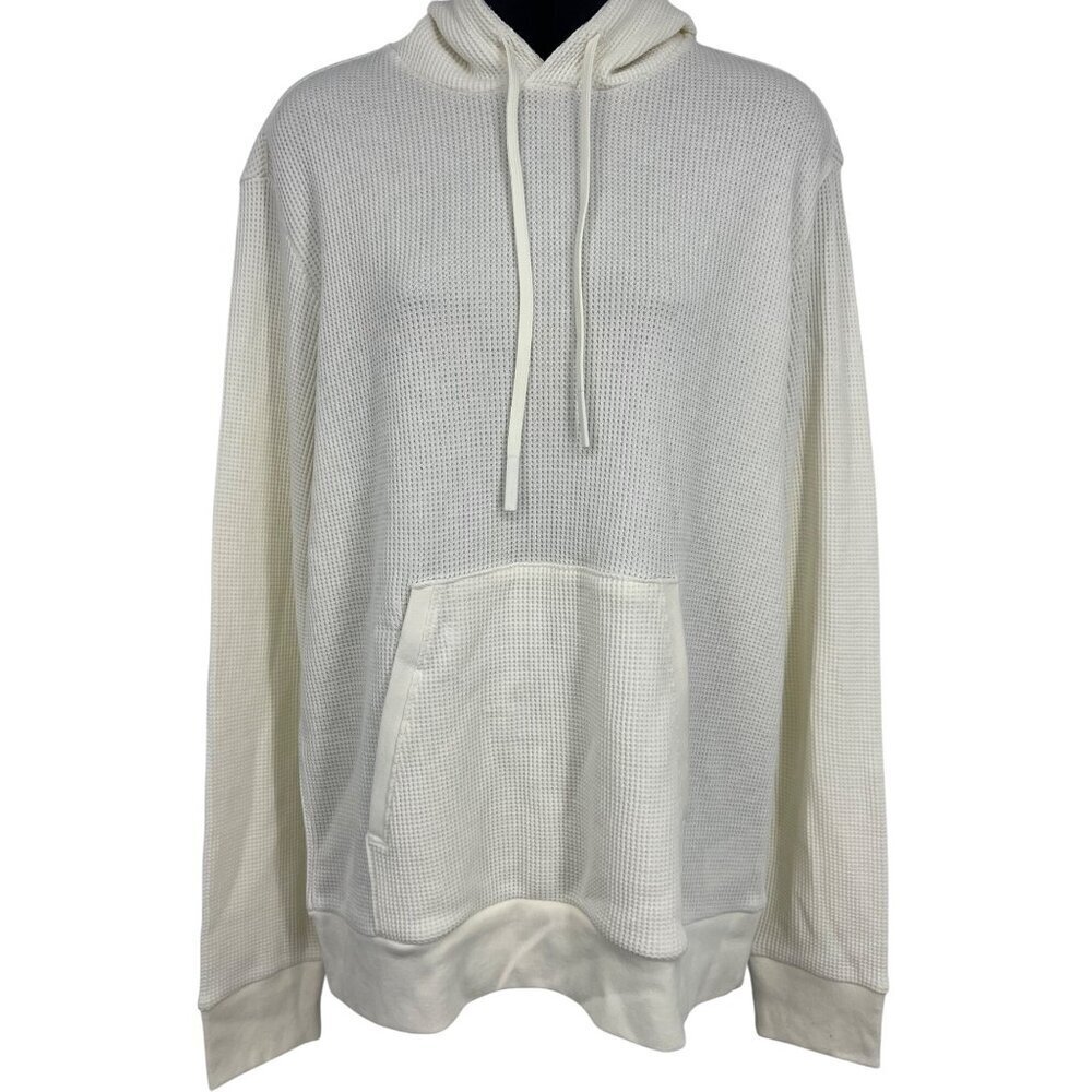 Theory Men Size Small Waffle Cream Hoodie Sweatshirt Long Sleeve Pullover EUC